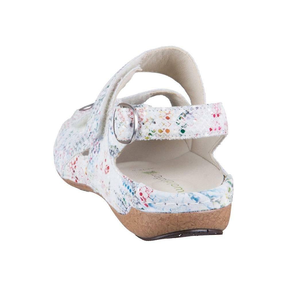 Waldlaufer 342002 Ladies WIDE FIT White Multi Floral Leather Slingback Sandals