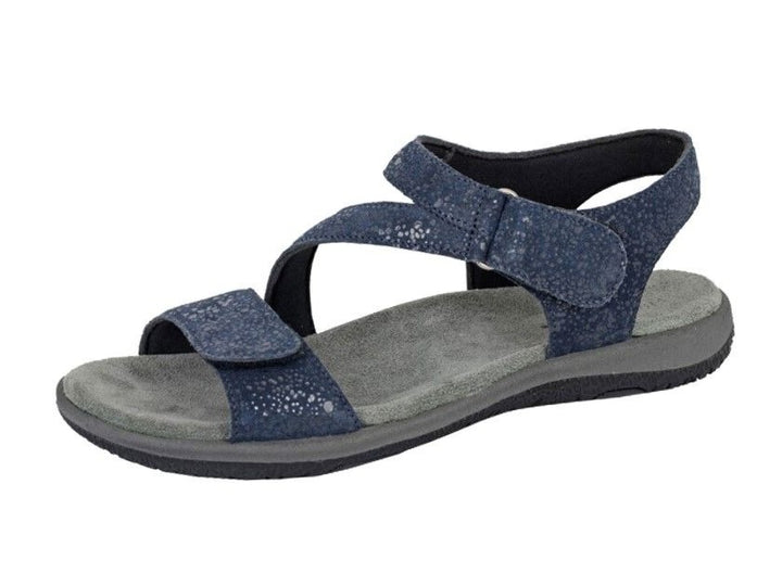 Mod Comfys Womens L423 Navy Foil Snake Print Suede Double Touch Fasten Sandals