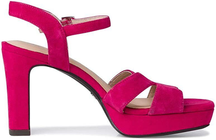 Tamaris 28309 Ladies Hot Fuxia Pink Suede Open Toe Buckle Fasten Party Block Heel Sandals 28309