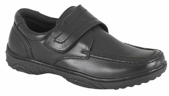 Scimitar M839 Black Faux Leather Lightweight Riptape Strap Smart School Shoes