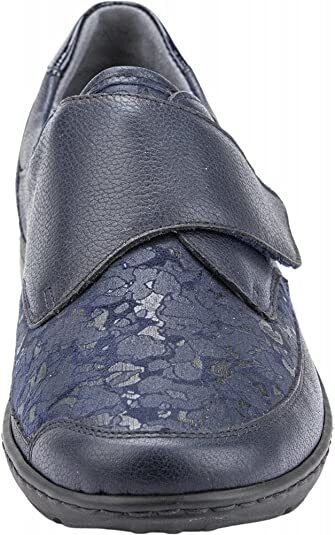 Waldlaufer Henni 496H31 Navy Leather/Textile WIDE FIT Floral Touch Fasten Shoes