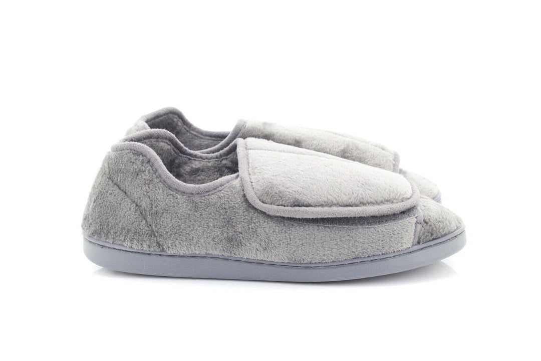 Dr Keller Ladies Grey Wide Fitting Faux Fur Touch Fasten Slippers Dr Velvit