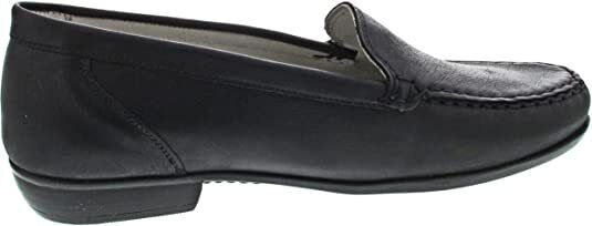 Waldlaufer 437502 Hina Black Leather Slip On Wide Fitting Moccasin Loafers