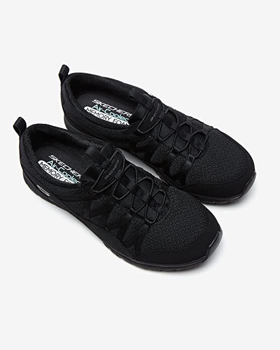 Skechers Gratis Sport Live Golden Black Bungee Vegan Memory Foam Slip On Trainers