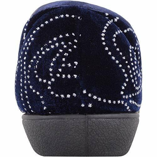 Jo & Joe Gloria Womens Navy Velour Single Touch Fasten Full Slippers With Glittery Swirl Pattern