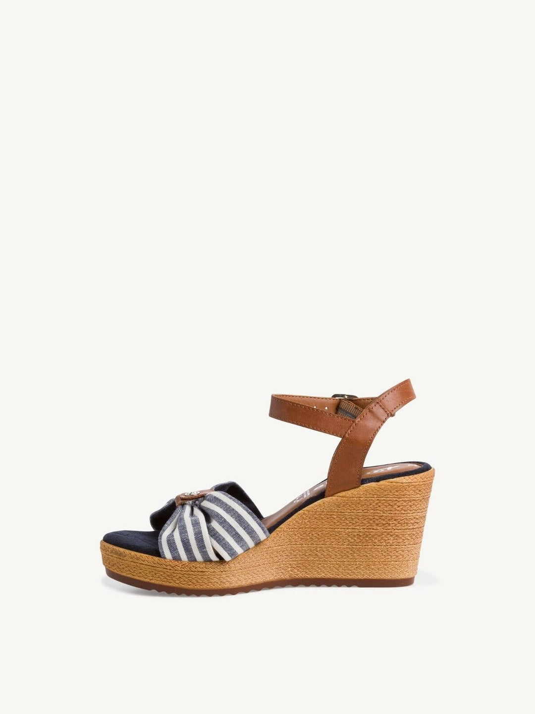 Tamaris 28346 Ladies Blue & White Stripe Leather High Wedge Sandals Lightweight