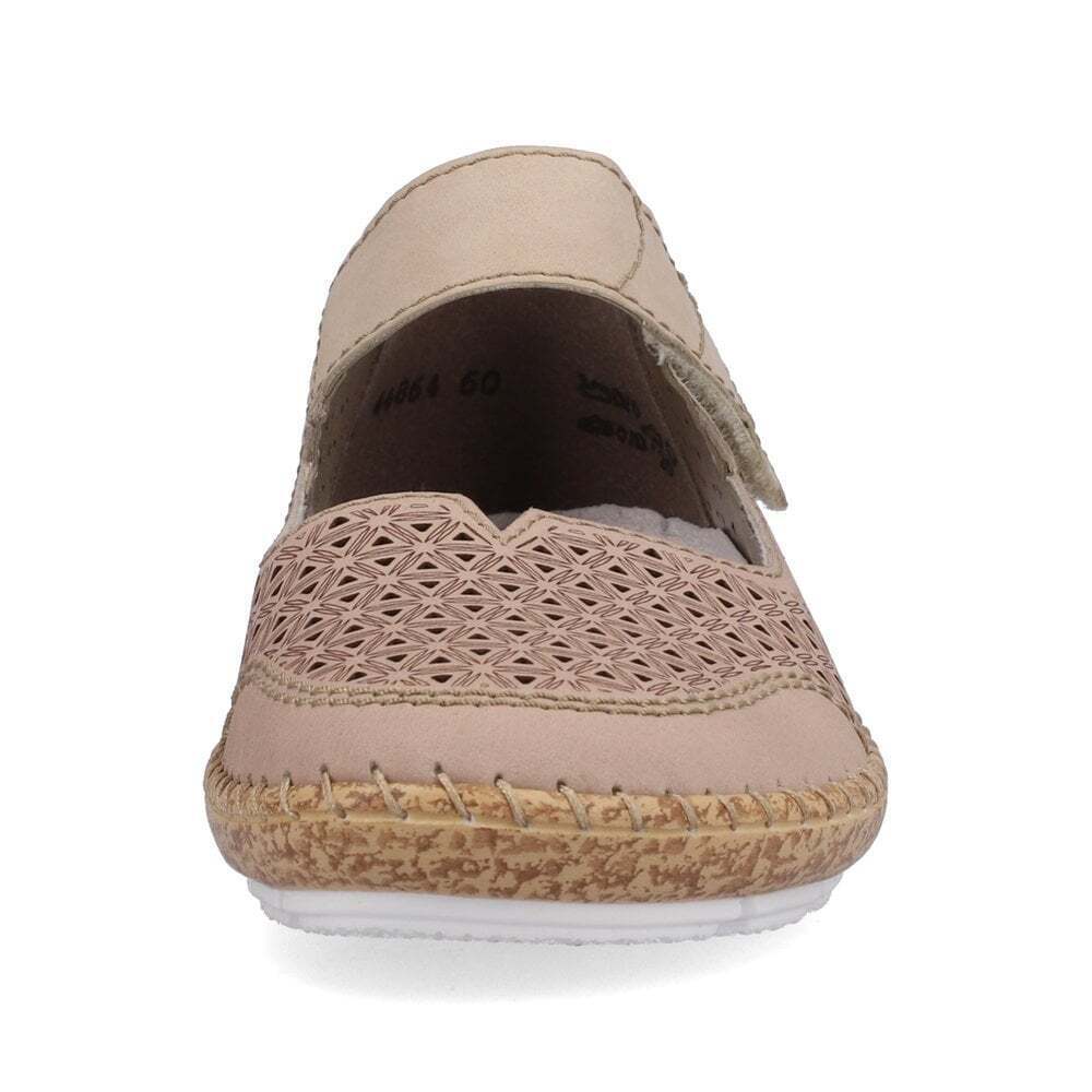 Rieker 44864 Wide Fit Ladies Beige Perforated Leather Mary Jane Strap Shoes