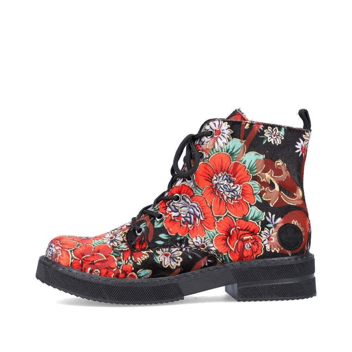 Rieker 72010 Womens Floral Design Velvet Fleece Lined Zip/Lace Up Ankle Boots