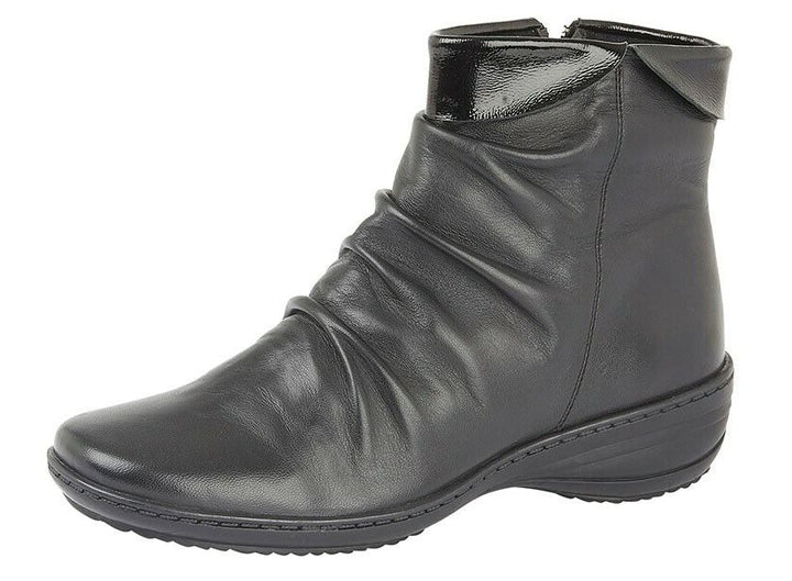 Mod Comfys L479 Black Leather EXTRA WIDE (EE) Zip Fastening Ankle Boots With Memory Foam