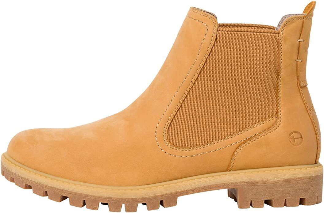 Tamaris 25401 Ladies Corn Yellow Nubuck Leather/Textile Touch It Pull On Warm Lined Chelsea Boots