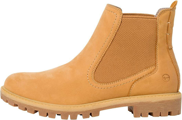 Tamaris 25401 Ladies Corn Yellow Nubuck Leather/Textile Touch It Pull On Warm Lined Chelsea Boots