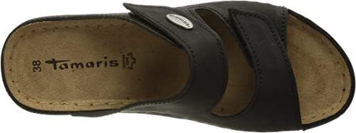 Tamaris 27510 Ladies Black Nubuck Leather Wide Fit Double Touch Fasten Slider Mule Sandals