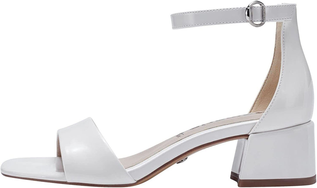 Tamaris 28228 Ladies Vegan White Patent Block Heel Touch Fasten Strap Sandals