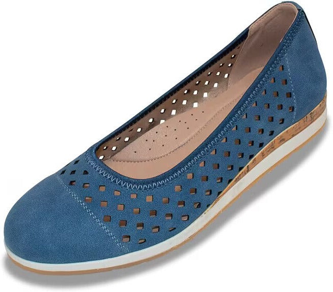 Dr Keller Jilly Ladies Blue Faux Nubuck Perforated Comfort Summer  Slip On Shoes