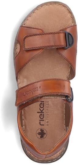 Mens Rieker Tan Leather Upper & Lined Double Touch Fasten Lightweight Sandals