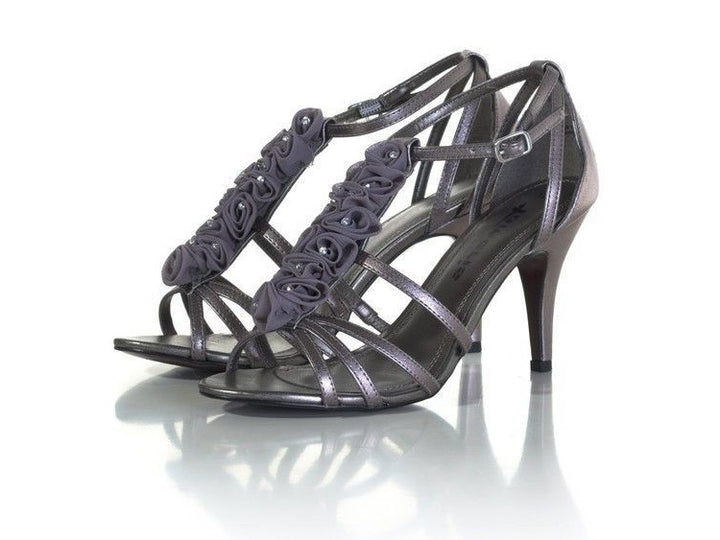 Tamaris 28061 Ladies Pewter Metallic Stiletto High Heels Ruffle Detail Wedding Strappy