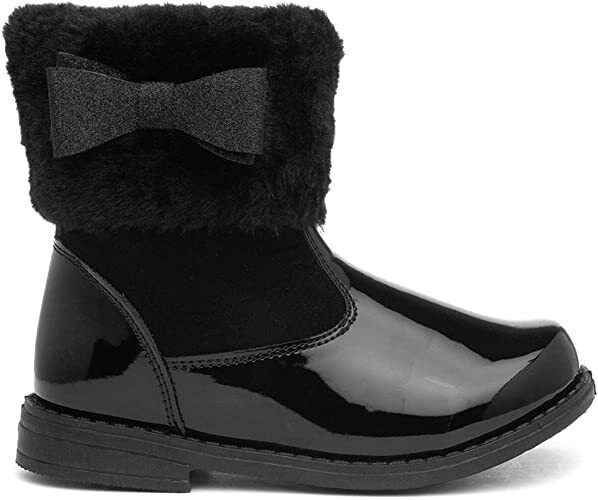 Chatterbox Jane Girls Black Patent Winter Boots Faux Fur Sparkly Bow Trim