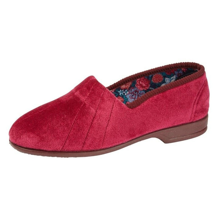 Sleepers Audrey Womens Red Soft Warm Comfy Slip On Velour Roll Top Wide E Fitting Slippers With Removable Insoles