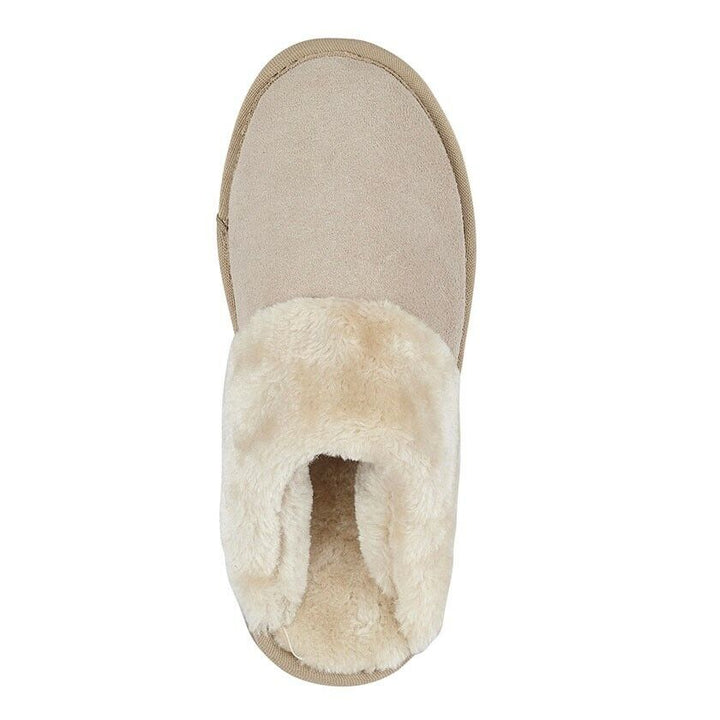 Mokkers Kelsei Womens Stone Beige Real Suede Faux Fur Lined Mule Slippers Ladies