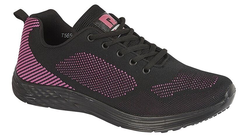 Dek T565 Womens Black/Fuschia Mesh Lace Up Memory Foam Superlite Trainers