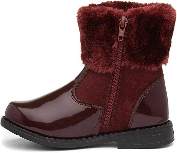 Chatterbox Jane Girls Burgundy Patent Winter Boots Faux Fur Sparkly Bow Trim