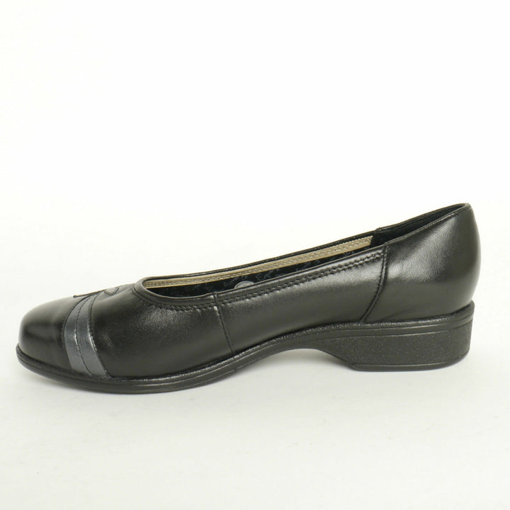 Equity Blenheim Womens EE EXTRA WIDE FIT Black Leather Flat Pumps Slip On Shoes