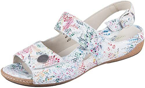 Waldlaufer 342002 Ladies WIDE FIT White Multi Floral Leather Slingback Sandals