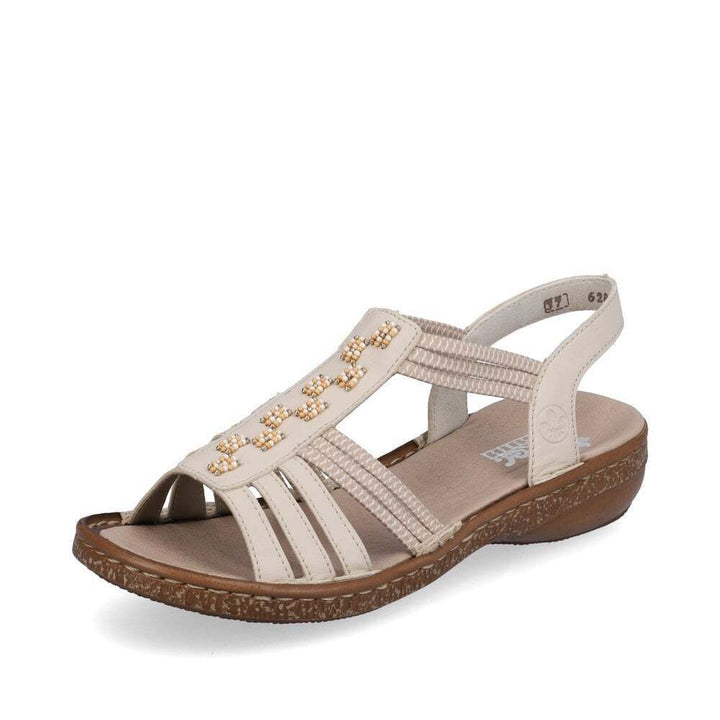 Rieker 62855 Ladies Beige Beaded Elasticated Stretch Wedge Slingback Sandals