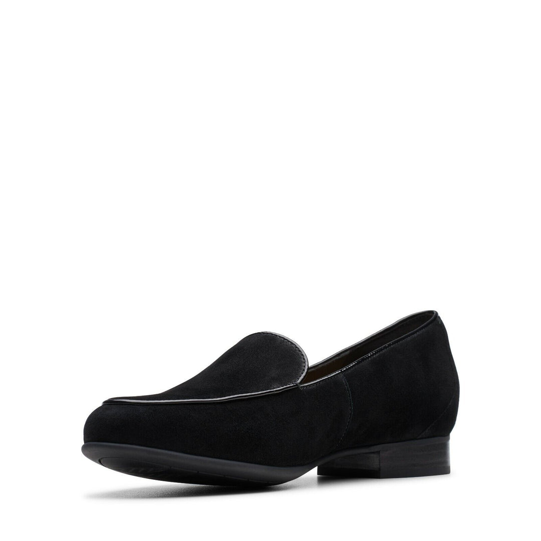 Clarks Un Blush Ease Black Suede Leather Loafers Womens Low Heeled Slip On Shoes