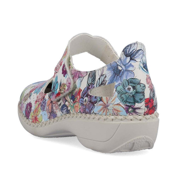 Rieker 413J2 Ladies Multi Floral Perforated Leather Mary Jane Wide Comfort Shoes