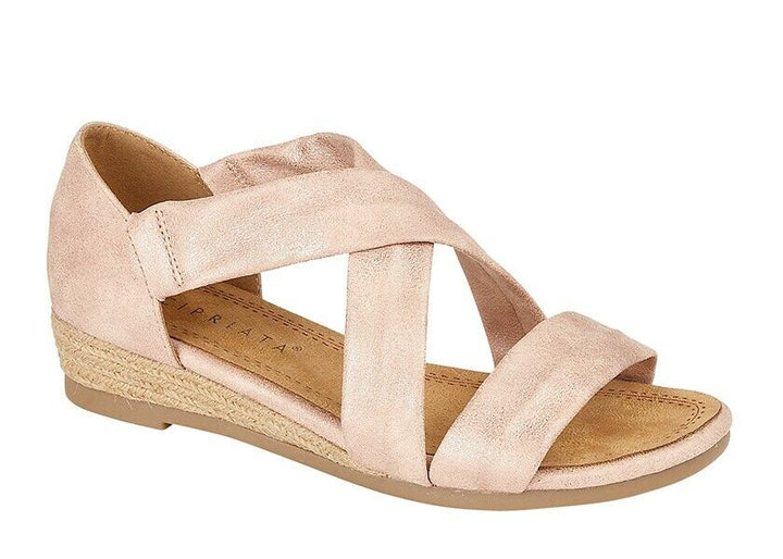 Cipriata Olivia L668  Womens/ Ladies  Rose Gold Shimmer Effect Crisscross Heel-in Stretch Slip On Sandal