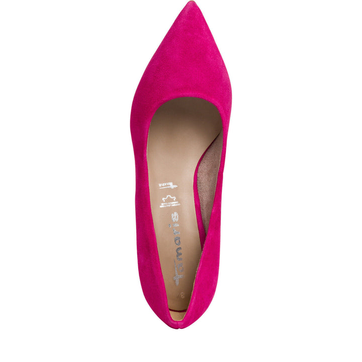 Tamaris 22434 Ladies Hot Pink Suede Leather Stiletto Heel Slip On Court Shoes