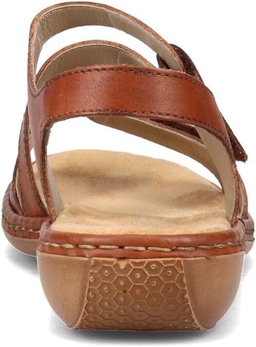 Rieker 659C7 Ladies Brown Leather Low Wedge Double Touch Fasten Sandals 659C7