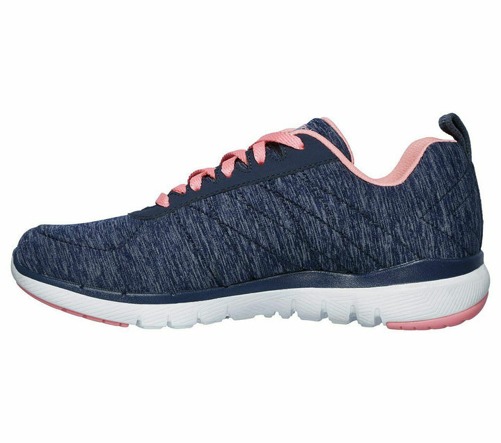 Skechers Flex Appeal 3.0 Insiders Womens Trainers Navy/Coral Fabric Lace Up