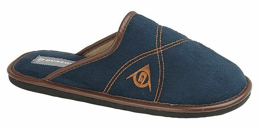 Dunlop Premier Mens Navy Blue Faux Suede Slip On Comfort Mule Slippers