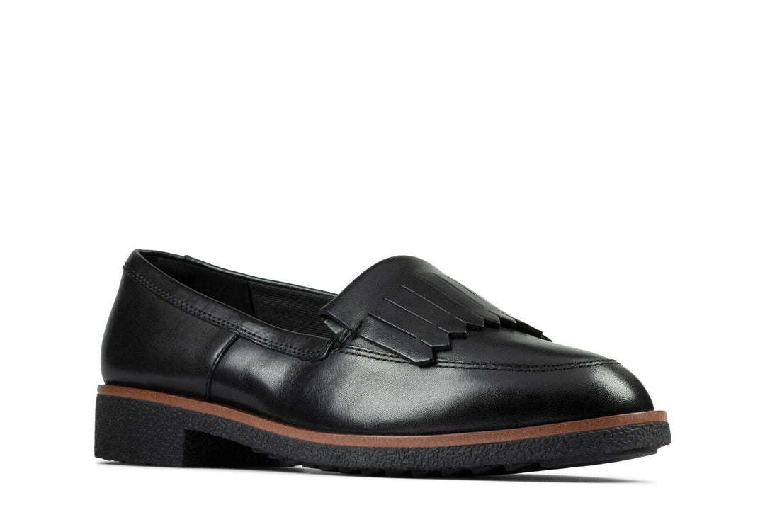 Clarks Griffin Kilt Womens Black Leather Smart Office School Slip On Loafer Shoe