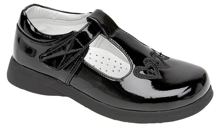 Boulevard C732 Girls School Shoes Black Patent T Bar Velcro Strap Infant Sizes 6-2