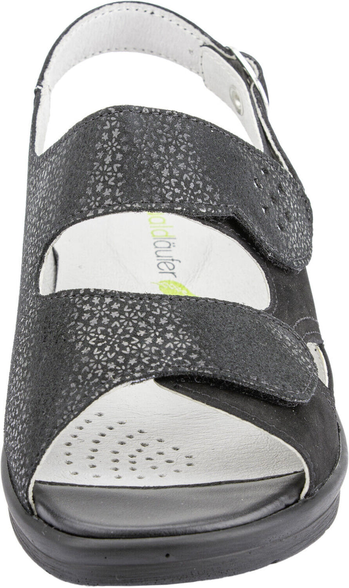 Waldlaufer Merle 811004 Ladies WIDE FIT Black Nubuck Double Strap Wedge Othortic Sandal