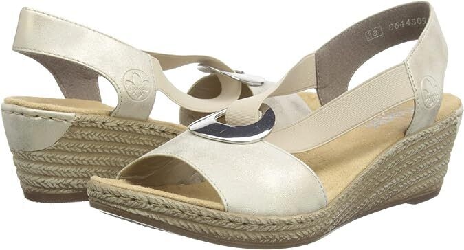 Rieker 624H6 Ladies Gold Slip On Slingback Mid Wedge Sandals With Disc Design