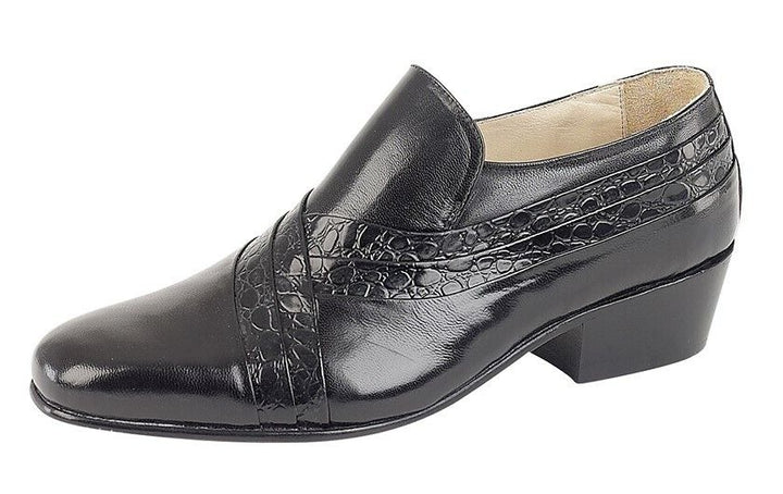 Montecatini MT5104 Mens Black Reptile Cuban Heel Leather Slip On Formal Dress Shoes