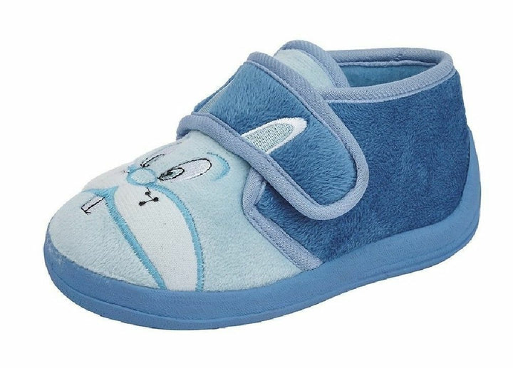 Sleepers Hoppy Boys/Kids Blue Rabbit Motif Warm Booties Touch Fasten Slippers