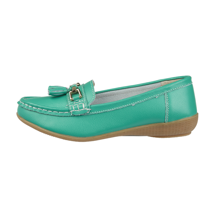 Womens Emerald Nautical Leather Slip On Summer Loafers Moccasin Tassel Flat Shoe