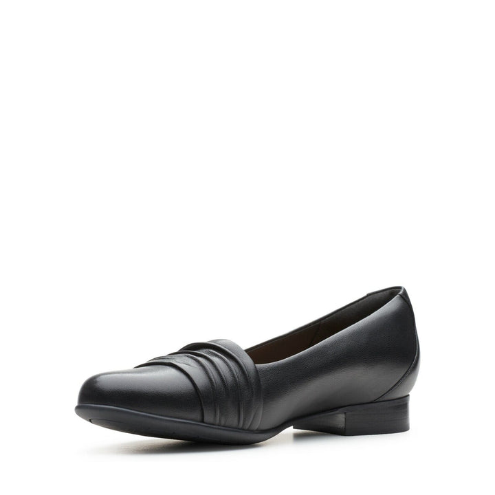 Clarks Un Blush Vibe Black Leather Pleated Loafers Low Heel Slip On Court Shoes