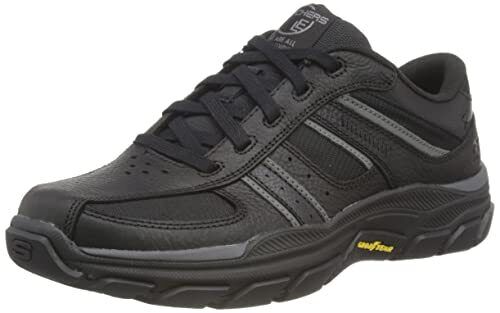 Skechers Respected Edgemere Mens Relaxed Fit Black Leather Memory Foam Lightweight Gogo Mat Trainers