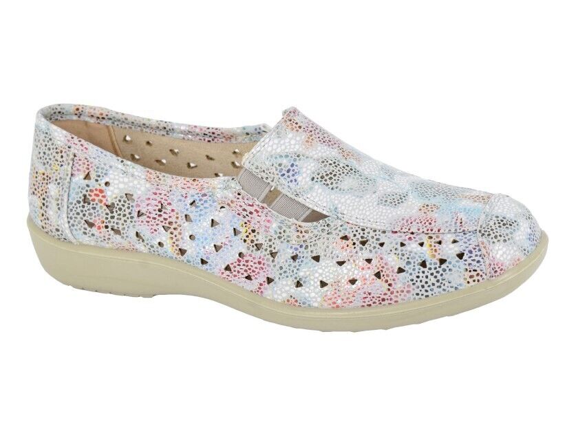 Boulevard L130 Ladies White/Multi Coloured Faux Leather Floral Print Light Weight Walking Shoes