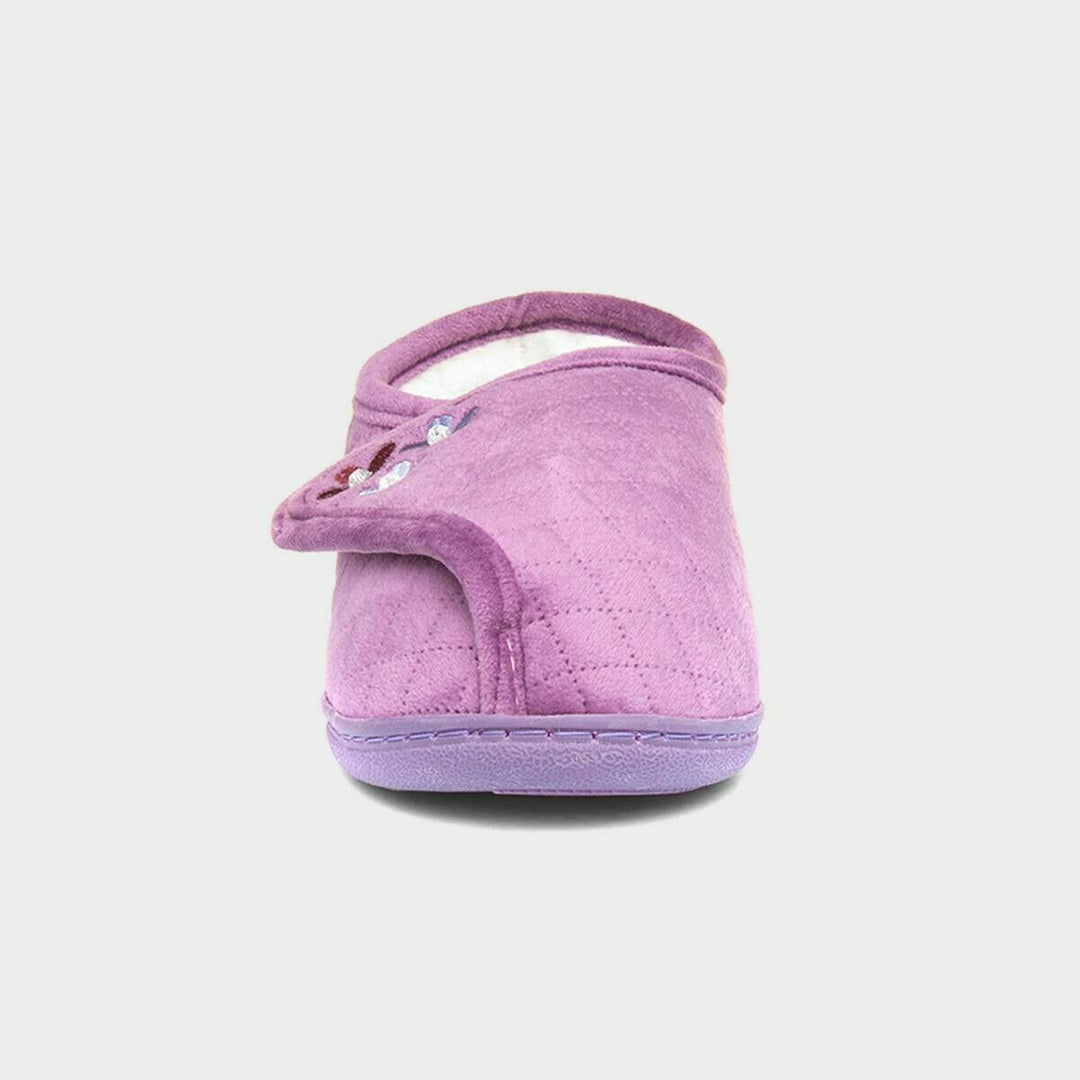 Dr Keller Lilyanna Womens Purple Quilted Velour Fleece Lined Slippers With Strap