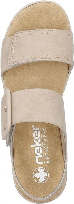 Rieker 62950 Ladies Beige Double Touch Fasten Low Wedge Slingback Sandals