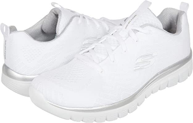 Skechers Ladies White/Silver Memory Foam Lace Up Trainers Graceful Get Connected