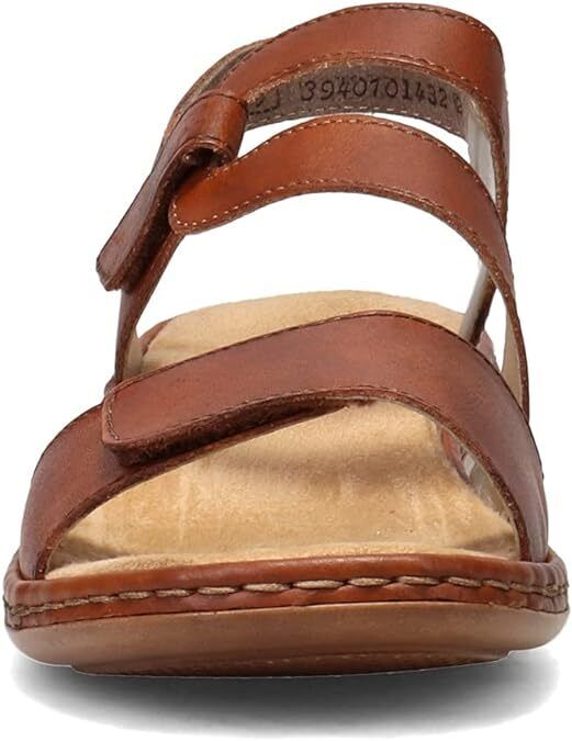 Rieker 659C7 Ladies Brown Leather Low Wedge Double Touch Fasten Sandals 659C7