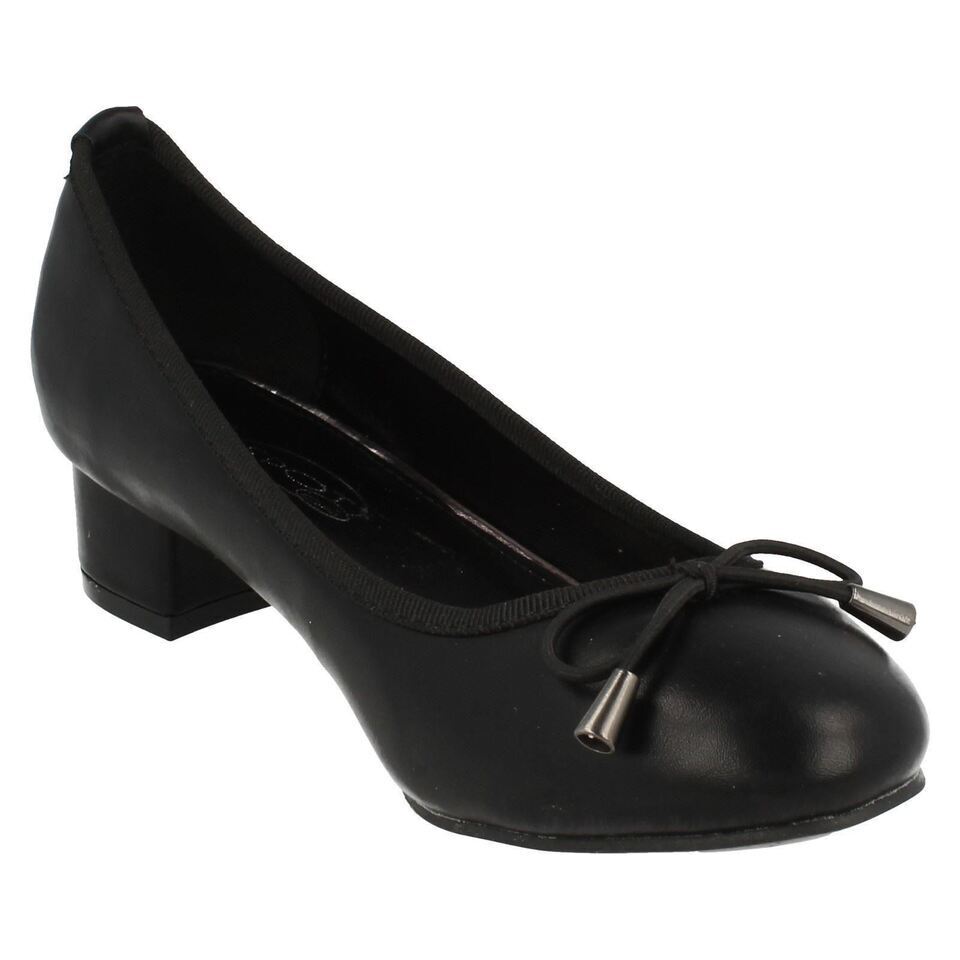 Spot On F9814 Ladies Black Synthetic Leather  Block Heel Cushioned Court Shoes